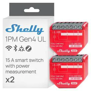 Shelly 1PM Gen4 UL, Wi-Fi, Zigbee, Matter Smart Relay Switch with Power Metering, 1-Channel 16A, Home Automation, Alexa, SmartThings, Google Home, Apple HomeKit Compatible, No Hub- 2 pack Shelly 1PM Gen4 UL, Wi-Fi, Zigbee, Matter Smart Relay Switch with Power Metering, 1-Channel 16A, Home Automation, Alexa, SmartThings, Google Home, Apple HomeKit Compatible, No Hub- 2 pack