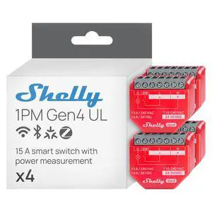 Shelly 1PM Gen4 UL, Wi-Fi, Zigbee, Matter Smart Relay Switch with Power Metering, 1-Channel 16A, Home Automation, Alexa, SmartThings, Google Home, Apple HomeKit Compatible, No Hub- 4 pack Shelly 1PM Gen4 UL, Wi-Fi, Zigbee, Matter Smart Relay Switch with Power Metering, 1-Channel 16A, Home Automation, Alexa, SmartThings, Google Home, Apple HomeKit Compatible, No Hub- 4 pack