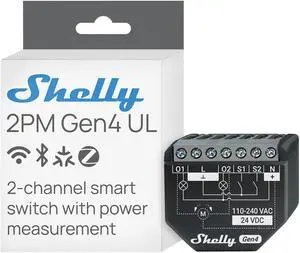 Shelly 2PM Gen4 UL, Wi-Fi, Zigbee & Matter 2-Channel Smart Relay Switch with Power Metering, Home Automation, Alexa, SmartThings, Google Home, Apple HomeKit, Roller Shutters Control Shelly 2PM Gen4 UL, Wi-Fi, Zigbee & Matter 2-Channel Smart Relay Switch with Power Metering, Home Automation, Alexa, SmartThings, Google Home, Apple HomeKit, Roller Shutters Control