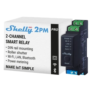 Shelly Pro 2PM UL-Certified 2-Channel DIN Rail Smart Relay, 2x16A, 25A Total, Power Metering, Wi-Fi, LAN, Bluetooth, KNXnet/IP Shelly Pro 2PM UL-Certified 2-Channel DIN Rail Smart Relay, 2x16A, 25A Total, Power Metering, Wi-Fi, LAN, Bluetooth, KNXnet/IP