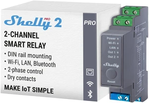 Shelly Pro 2 UL-Certified 2-Channel DIN Rail Smart Relay, 2x16A, 25A Total, Wi-Fi, LAN, Bluetooth, Dry Contacts, KNXnet/IP Shelly Pro 2 UL-Certified 2-Channel DIN Rail Smart Relay, 2x16A, 25A Total, Wi-Fi, LAN, Bluetooth, Dry Contacts, KNXnet/IP
