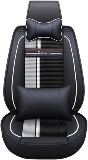 Car Seat Covers 5 Seats Front And Rear Seat, PU Leather Cushions, With Lumbar Support And Headrest, Black White