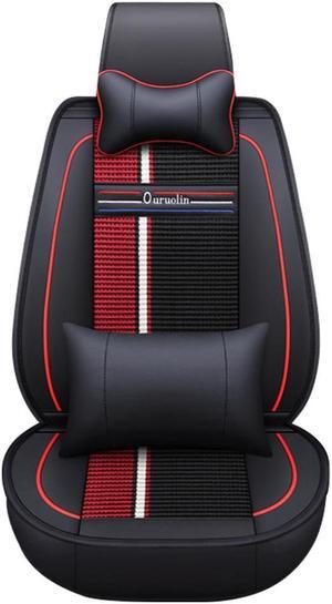 Car Seat Covers 5 Seats Front And Rear Seat, PU Leather Cushions, With Lumbar Support And Headrest,  Red/Black