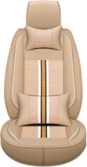 Comfortable Car Seat Cover, 5 Front And Rear Seats, All-weather Car Seat Cover, PU Leather Car Cushion With Waist Support And Headrest, Beige