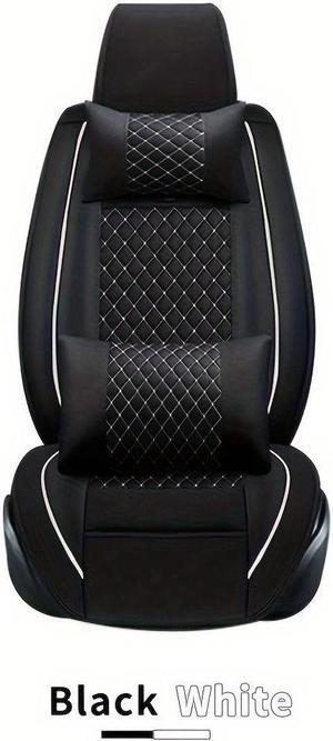 Comfortable Luxury Car Seat Covers, 5 Front And Rear Seats, All-weather Car Seat Covers, PU Leather Car Seats With Lumbar Support And Headrests, Black White