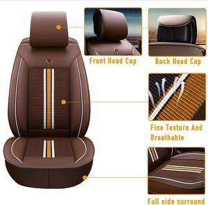 Comfortable Car Seat Cover, 5 Front And Rear Seats, All-weather Car Seat Cover, PU Leather Car Cushion,Coffee