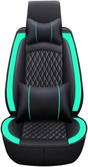 Comfortable Car Seat Cover, 5 Front And Rear Seats, All-weather Car Seat Cover, PU Leather Car Cushion With Waist Support And Headrest, Black Green