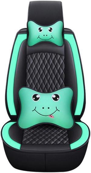 Comfortable Cartoon Car Seat Cover, 5 Front And Rear Seats, All-weather Car Seat Cover, PU Leather Car Cushion With Waist Support And Headrest, Black Green