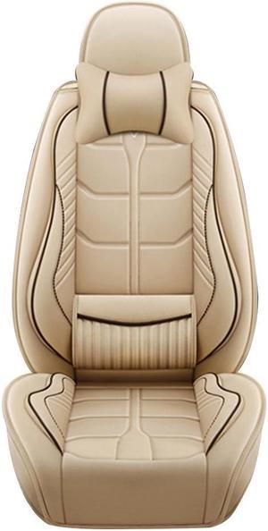 Muchkey Comfortable Car Seat Cover, 2 Front Seats, All-weather Car Seat Cover, PU Leather Car Cushion,With Waist Support And Headrest,Beige