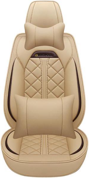 Muchkey Car Seat Covers 5 Seats Front And Rear Seat Covers Wear Resistant Cushions, All-weather Car Seat Cover,PU leather Car Cushion,With Waist Support And Headrest,Beige