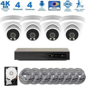 CTVISION 4 Channel 4K Security Camera System, 4pcs 8MP Smart AI Person/Vehicle Detection Wired Outdoor One Way Audio PoE IP Cameras,4CH 1TB HDD 8MP Hik-Connect NVR - OEM