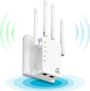 NDUP Whole Home Wifi Repeater - Dual Band 2.4G/5.8G, Up to 1200Mbps, IEEE 802.11AC/B/G/N, Four Antennas, WPS Button, RJ45 Ethernet Port, White