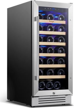 Yeego 15 Inch Wine and Beverage Refrigerator - 33 Bottle Capacity with Blue LED Light, Single Zone Glass Door, Built-in or Freestanding for Home/Kitchen/Bar (3.00 cu.ft)