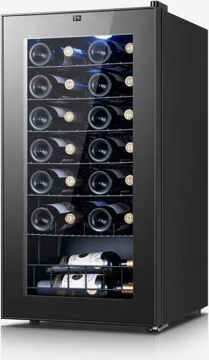 Yeego 28-Bottle Wine Cooler (3.11 cu.ft)  Freestanding Refrigerator with Digital Temperature Control, UV-Resistant Glass Door & Quiet Cooling for Home, Office & Bar Storage