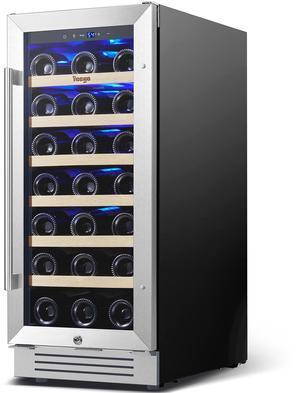 Yeego Energy-Efficient Wine Fridge - R600a Eco Cooling & Stainless Steel Anti-UV Door Blue LED Lighting + Reversible Door | 3 Cu.Ft Compact Cooler with Auto Defrost for Party/Office