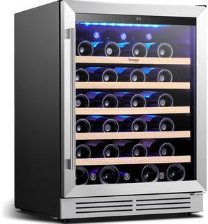 Yeego 23.4 Inch Wine and Beverage Refrigerator - 47 Bottle Capacity with Blue LED Light, Single Zone Glass Door, Built-in or Freestanding for Home/Kitchen/Bar (5.12 cu.ft)