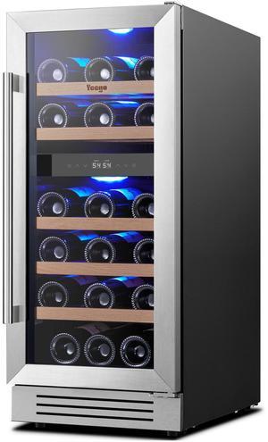 Yeego 85L Wine Cooler & Wine Refrigerator with 28-Bottle Capacity - Compressor Cooling, Dual Temperature Control, Stainless Steel Door, Blue LED Lighting, Auto Defrost - Perfect for Home, Kitchen