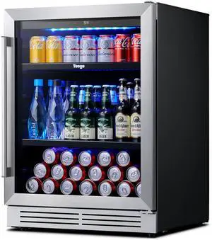 Yeego 145L Stainless Steel Beverage Cooler &Energy-Efficient Beverage Fridge  140 Cans Capacity, R600a Eco-Cooling, Blue LED Lighting  Modern Design for Home Bar, Office, or Commercial Kitchens
