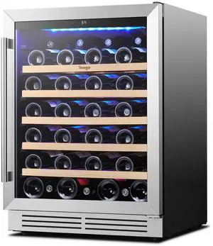 Yeego 145L Wine Cooler & Energy-Efficient Wine Fridge with Dual Temperature Zones  47-Bottle Capacity, R600a Refrigerant, 5 Beech Shelves  Modern Design for Home Bar, Kitchen, or Open-Plan Spaces