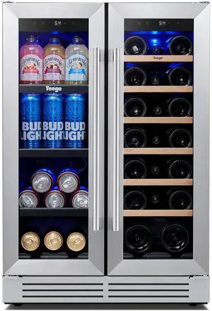 Yeego Energy-Efficient Wine Fridge - 116L Capacity with Dual Evaporators & Auto Defrost Beechwood Wine Shelves + Black-Coated Beverage Racks | Quiet Operation for Home Use