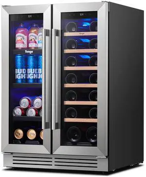Yeego 116L Dual Zone Wine Cooler & Wine and Beverage Refrigerator  18-Bottle Capacity, Compressor Cooling, Blue LED Lighting, Quiet Operation  Stainless Steel Design for Home, or Commercial Use