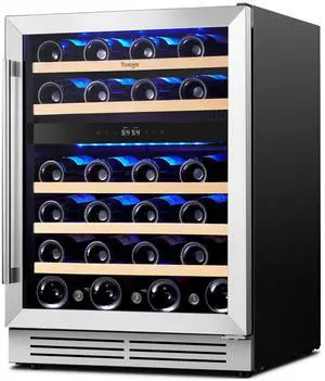 Yeego 145 L Wine Refrigerators & Energy-Efficient 24" Dual Zone Wine Cooler - 47-Bottle Capacity, Compressor Cooling, Stainless Steel Design, Reversible Door - Perfect for Wine Lovers, Home