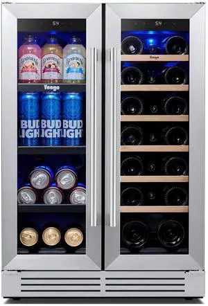Yeego 24 Inch Wine and Beverage Refrigerator Cooler - Dual Zone Holds 60 Cans & 20 Bottles, Adjustable Shelves, Stainless Steel French Glass Door, 36-72°F Digital Temp Control, Built in/Freestanding Yeego 24 Inch Wine and Beverage Refrigerator Cooler - Dual Zone Holds 60 Cans & 20 Bottles, Adjustable Shelves, Stainless Steel French Glass Door, 36-72°F Digital Temp Control, Built in/Freestanding