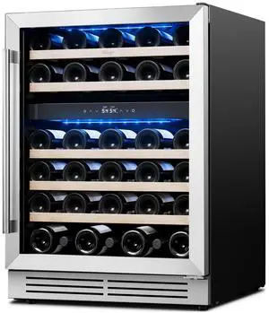 Yeego 24 Inch Wine Fridge - 52 Bottle Dual Zone Wine Cooler Refrigerator with Glass Door, Adujustable Shelves, 40-65°F Digital Temperature Control, Built in/Freestanding/Under Counter for Home Office Yeego 24 Inch Wine Fridge - 52 Bottle Dual Zone Wine Cooler Refrigerator with Glass Door, Adujustable Shelves, 40-65°F Digital Temperature Control, Built in/Freestanding/Under Counter for Home Office