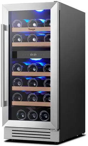 Yeego 15 Inch Wine Fridge - Dual Zone 28 Bottle Wine Cooler Refrigerator with 2-Layer Glass Door, Adjustable Shelves, 40-65°F Digital Temperature Control, Built in/Freestanding for Kitchen Bar Office Yeego 15 Inch Wine Fridge - Dual Zone 28 Bottle Wine Cooler Refrigerator with 2-Layer Glass Door, Adjustable Shelves, 40-65°F Digital Temperature Control, Built in/Freestanding for Kitchen Bar Office