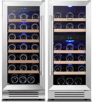 Yeego 30 Inch Wine Cooler Refrigerator Combo - Two Sets of 15 Inch Wine Fridge Glass Door, Hold 61 Bottles, Triple Zone 40-65°F Temp Control, LED Light, Built-in or Freestanding for Home Bar Office Yeego 30 Inch Wine Cooler Refrigerator Combo - Two Sets of 15 Inch Wine Fridge Glass Door, Hold 61 Bottles, Triple Zone 40-65°F Temp Control, LED Light, Built-in or Freestanding for Home Bar Office
