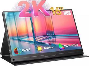 EVICIV 16" Portable Monitor 2560*1600 2K QHD Screen HDMI USB C Display 400Nit 100% sRGB HDMI 2*USB C W/VESA