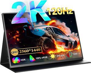 EVICIV 2K 120Hz Portable Monitor 15.6'' 1000:1 300 Nits Type C IPS Display Screen for HDMI Laptop PS w/VESA