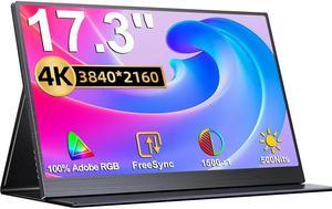 EVICIV 17.3" 4K Portable Monitor 3840*2160 100% SRGB USB C HDMI Computer Gaming Display w/Speakers & Cover