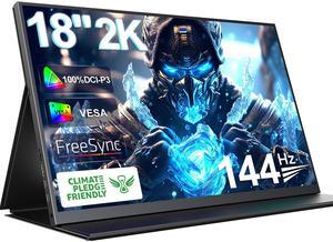 EVICIV 2K 144Hz Portable Gaming Monitor 18" 2560x1600 QHD 100% DCI-P3 FreeSync HDR Laptop w/VESA, Frameless Matte IPS Eye Care Second Monitor for Game Console