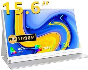 EVICIV 15.6" 1080P FHD Portable Monitor with USB-C, HDMI, VESA & Smart Case - Matte IPS Display for Switch/PS5/PC/Phone White Monitor