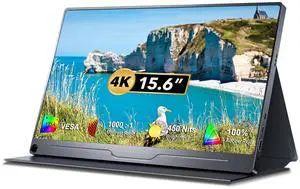EVICIV 15.6" 4K UHD FreeSync Monitor with 100% AdobeRGB, 450 Nits Brightness, Dual Type-C, HDMI, VESA Mount & Smart Case