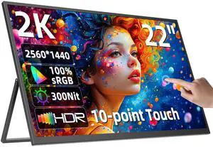 EVICIV 22" 2K Touchscreen Portable Monitor w/VESA & 180°Adjustable Stand 2560x1440 QHD FreeSync IPS HDR Large Gaming Monitor USB-C HDMI Travel Second Monitor for Laptops, Steamdeck, MacBook, Phones