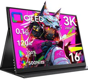 EVICIV 16" OLED Portable Monitor, 3K 2880x1800, 120Hz, 0.1ms, 500 Nits, 100% DCI-P3, 100000:1 Contrast, Ultra-Slim for Gaming, Work, and Travel
