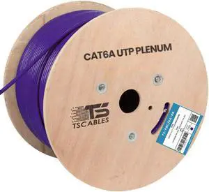 TSCables | Cat6A Plenum (CMP) 1000ft, 750Mhz, PoE++ (4PPoE) | 100% Solid Bare Copper | 23AWG Unshielded Twisted Pairs (UTP), Available in 7 Colors for Easy Identification (Purple, 1000ft)