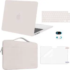 MOSISO Compatible with MacBook Air 13 inch Case 2024 2023 2022 M3 A3113 M2 A2681, Plastic Hard Shell&Sleeve Bag&Keyboard Skin&Webcam Cover&Screen Film for MacBook Air 13.6 inch Case, Stone Gray