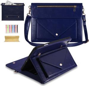 Dteck iPad 9th/8th/7th Generation 10.2 Inch Case 2021/2020/2019,Premium PU Leather Folio Stand Pockets Cover with Apple Pencil Holder Shoulder Hand Strap Full Protective Handbag Business Gift,Blue
