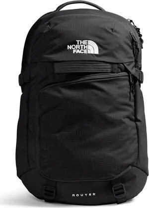 THE NORTH FACE Router Everyday Laptop Backpack | Daypack with Water Repellent Finish, 17" Laptop Sleeve, Reflective Details, TNF Black/TNF Black-NPF, One Size