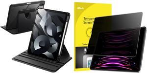 JETech iPad Air 5/4(2022/2020 5th/4th Generation) Rotating Case with Pencil Holder and Privacy Screen Protector Bundle