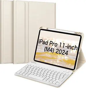 FINTIE Keyboard Case for iPad Pro 11-inch M4 (2024) - Protective Soft TPU Back Stand Cover with Pencil Holder, Magnetically Detachable Wireless Bluetooth Keyboard, Starlight