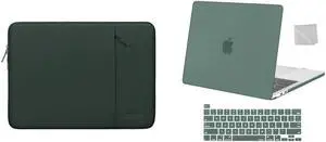 MOSISO Compatible with MacBook Pro 13 inch Case 2016-2020 A2338 M1 A2289 A2251 A2159 A1989 A1706 A1708, Vertical Sleeve Bag&Plastic Hard Case&Keyboard Cover&Wipe Cloth, Midnight Green