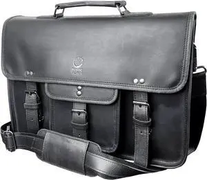RUSTIC TOWN Leather Messenger Bag for Men - Full Grain Leather Briefcase Laptop Satchel Office Crossbody Travel Work Bag (16 Inch, Black)