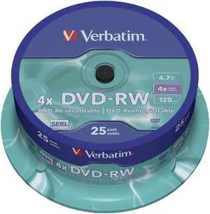 Verbatim DVD-RW 4.7Gb 4x Spindle 25 No 43639 blank dvd rewritable