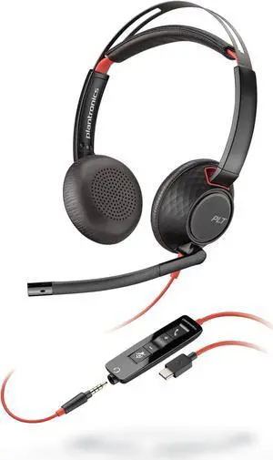 Poly Blackwire 5220 Wired Headset (Plantronics) Flexible Noise-Canceling Boom Mic Ergonomic Design - PC/Mac, Mobile via USB-C, USB-A, 3.5mm - Works w/Teams, Zoom - Amazon Exclusive (9P7X6AA)