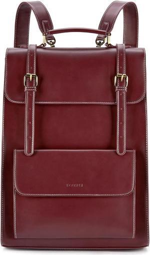 ECOSUSI Laptop Backpack for Women PU Leather Backpack Vintage for Laptop 15.6 inches Computer Bag College Bookbag, Red