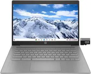 HP Chromebook 14" HD Laptop PC for College Students and Business, Chrome OS, Intel Celeron N4120 Processor, 4GB RAM, 64GB Storage, Bluetooth, Wi-Fi, Modern Gray, Alpacatec 32GB Card